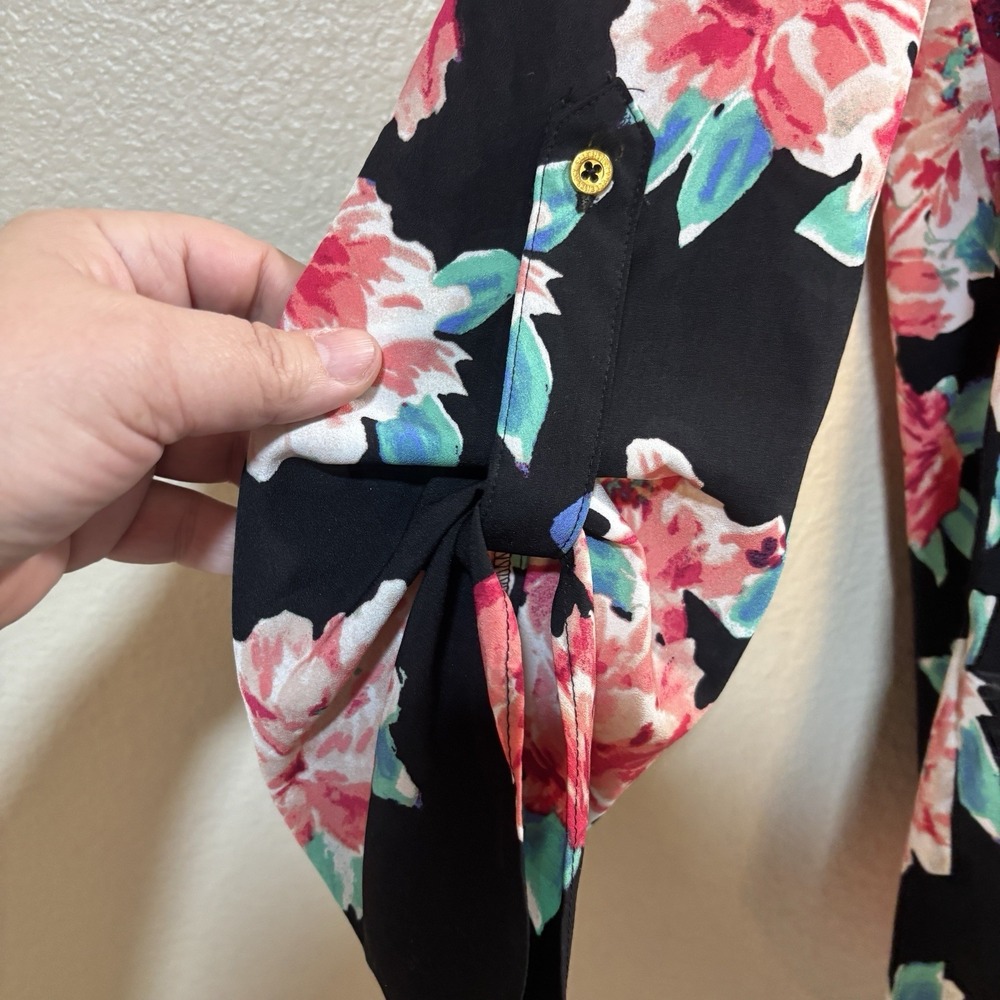 Ellen Tracy Floral Pink Rose Career Blouse Top Shirt Long Sleeve Tie Top Size L - Picture 7 of 14
